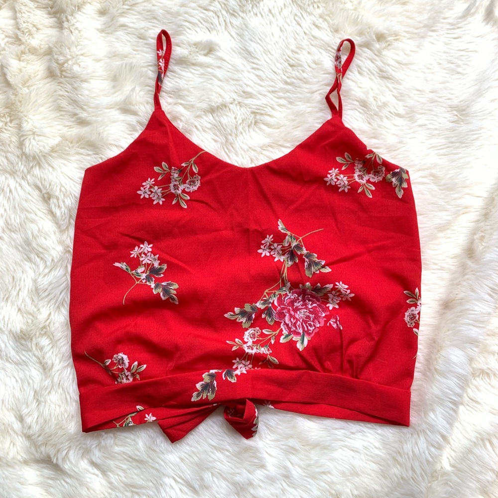 Red Floral Tie Back Tank Top
